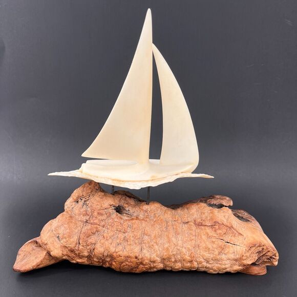 John Perry Sailboat Pullucida Burlwood Vintage MCM Signed - Picture 2 of 13